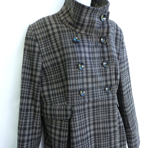 WooL Old Navy Peacoat Plaid Double Breasted PoCKeTS WooL Blend Grey Lined Retro - Picture 5 of 9